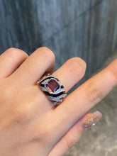 Load image into Gallery viewer, LUOWEND 18K White Gold Natural Diamond and Tourmaline Ring for Women
