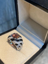 Load image into Gallery viewer, LUOWEND 18K White Gold Natural Diamond and Tourmaline Ring for Women
