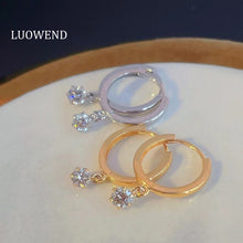 Load image into Gallery viewer, LUOWEND 18K White or Yellow Gold Real Natural Diamond Earrings for Women
