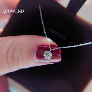 LUOWEND Platinum Necklace Real Natural Diamond Necklace for Women