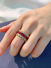 Load image into Gallery viewer, LUOWEND 18K Yellow Gold Natural Ruby Ring for Women
