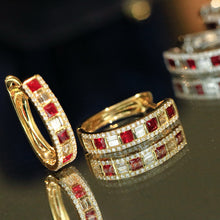 Load image into Gallery viewer, LUOWEND 18K White/Yellow Gold Natural Ruby Earrings for Women
