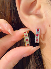 Load image into Gallery viewer, LUOWEND 18K White/Yellow Gold Natural Ruby Earrings for Women
