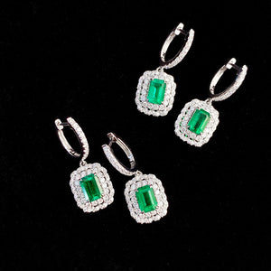 LUOWEND 18K White Gold Real Natural Emerald and Diamond Gemstone Earrings for Women