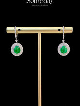 Load image into Gallery viewer, LUOWEND 18K White Gold Real Natural Emerald and Diamond Gemstone Earrings for Women
