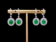Load image into Gallery viewer, LUOWEND 18K White Gold Real Natural Emerald and Diamond Gemstone Earrings for Women
