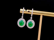 Load image into Gallery viewer, LUOWEND 18K White Gold Real Natural Emerald and Diamond Gemstone Earrings for Women
