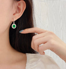 Load image into Gallery viewer, LUOWEND 18K White Gold Real Natural Emerald and Diamond Gemstone Earrings for Women
