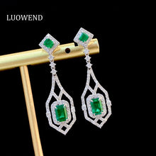 Load image into Gallery viewer, LUOWEND 18K White Gold Real Natural Emerald and Diamond Gemstone Earrings for Women
