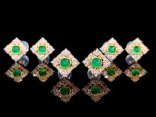 Load image into Gallery viewer, LUOWEND 18K Yellow Gold Real Natural Emerald and Diamond Gemstone Earrings for Women
