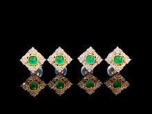 Load image into Gallery viewer, LUOWEND 18K Yellow Gold Real Natural Emerald and Diamond Gemstone Earrings for Women
