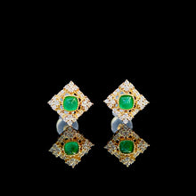 Load image into Gallery viewer, LUOWEND 18K Yellow Gold Real Natural Emerald and Diamond Gemstone Earrings for Women
