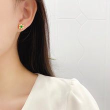 Load image into Gallery viewer, LUOWEND 18K White and Yellow Gold Real Natural Emerald and Diamond Gemstone Earrings for Women
