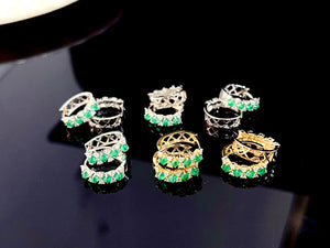LUOWEND 18K White or Yellow Gold Real Natural Emerald and Diamond Gemstone Earrings for Women
