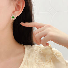 Load image into Gallery viewer, LUOWEND 18K White Gold Real Natural Emerald and Diamond Gemstone Earrings for Women
