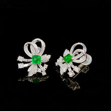 Load image into Gallery viewer, LUOWEND 18K White Gold Real Natural Emerald and Diamond Gemstone Earrings for Women
