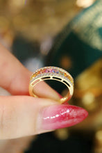 Load image into Gallery viewer, LUOWEND 18K Yellow Gold Natural Diamond and Color Sapphire Ring for Women
