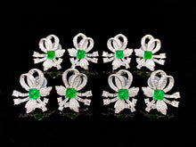 Load image into Gallery viewer, LUOWEND 18K White Gold Real Natural Emerald and Diamond Gemstone Earrings for Women
