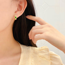 Load image into Gallery viewer, LUOWEND 18K Yellow Gold Real Natural Emerald and Diamond Gemstone Earrings for Women
