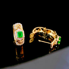 Load image into Gallery viewer, LUOWEND 18K Yellow Gold Real Natural Emerald and Diamond Gemstone Earrings for Women
