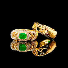Load image into Gallery viewer, LUOWEND 18K Yellow Gold Real Natural Emerald and Diamond Gemstone Earrings for Women
