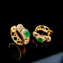 Load image into Gallery viewer, LUOWEND 18K Yellow Gold Real Natural Emerald and Diamond Gemstone Earrings for Women

