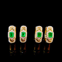 Load image into Gallery viewer, LUOWEND 18K Yellow Gold Real Natural Emerald and Diamond Gemstone Earrings for Women
