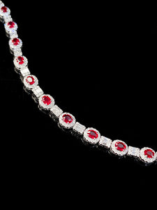 LUOWEND 18K White Gold Real Natural Ruby and Diamond Gemstone Bracelet for Women