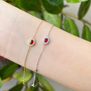 LUOWEND 18K White or Yellow Gold Real Natural Ruby and Diamond Gemstone Bracelet for Women