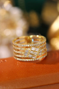 LUOWEND 18K Yellow Gold Real Natural Diamond Ring for Women