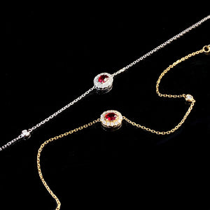 LUOWEND 18K White or Yellow Gold Real Natural Ruby and Diamond Gemstone Bracelet for Women