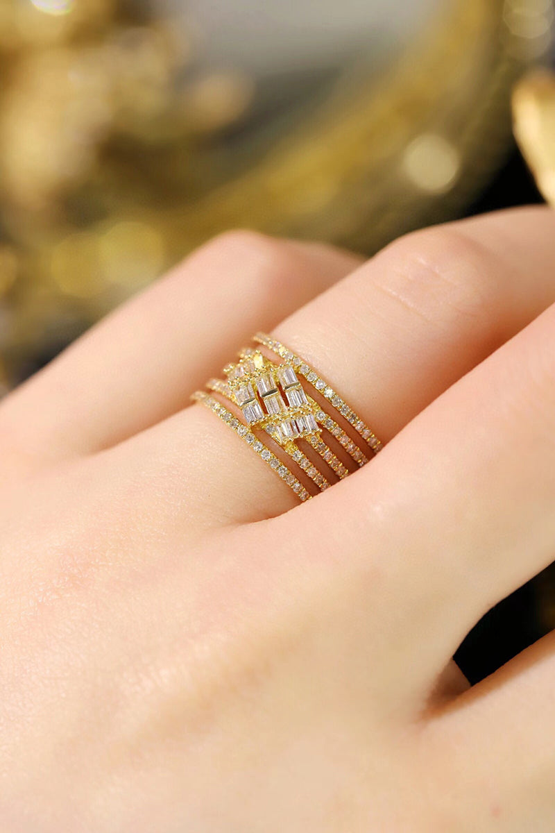 LUOWEND 18K Yellow Gold Real Natural Diamond Ring for Women