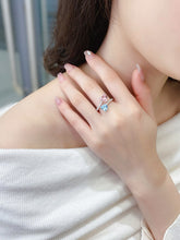 Load image into Gallery viewer, LUOWEND 18K White Gold Natural Aquamarine Ring for Women
