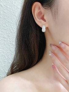 LUOWEND 18K White Gold Natural Diamond Hoop Earrings for Women