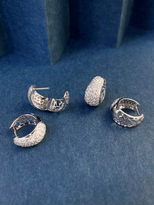 LUOWEND 18K White Gold Natural Diamond Hoop Earrings for Women
