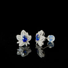 Load image into Gallery viewer, LUOWEND 18K White Gold Natural Diamond and Sapphire Earrings for Women
