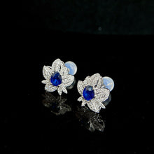 Load image into Gallery viewer, LUOWEND 18K White Gold Natural Diamond and Sapphire Earrings for Women

