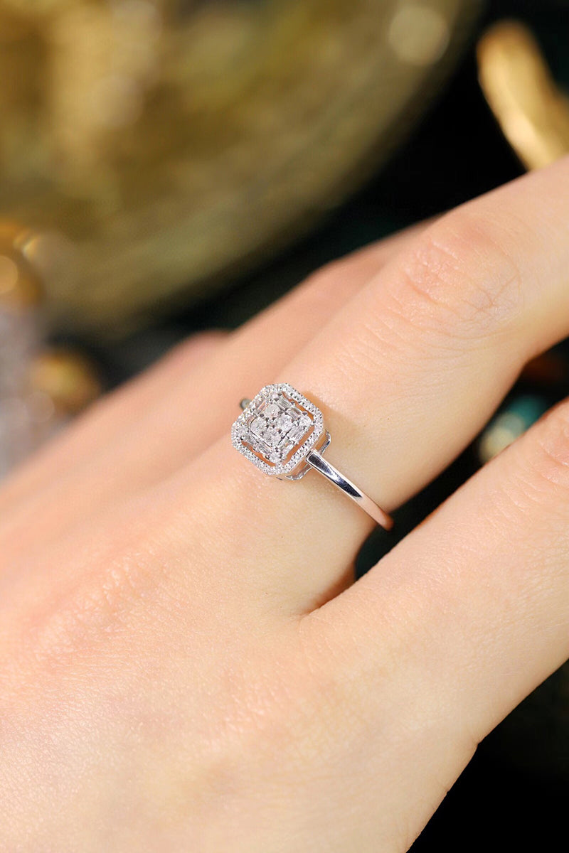 LUOWEND 18K White Gold Real Natural Diamond Ring for Women