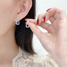 Load image into Gallery viewer, LUOWEND 18K White Gold Natural Diamond and Sapphire Earrings for Women
