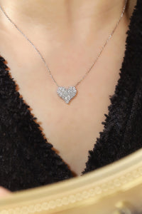 LUOWEND 18K White Gold Real Natural Diamond Necklace for Women