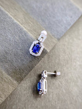 Load image into Gallery viewer, LUOWEND 18K White Gold Natural Diamond and Sapphire Earrings for Women
