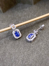 Load image into Gallery viewer, LUOWEND 18K White Gold Natural Diamond and Sapphire Earrings for Women
