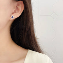 Load image into Gallery viewer, LUOWEND 18K White Gold Natural Diamond and Sapphire Earrings for Women
