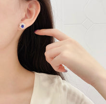 Load image into Gallery viewer, LUOWEND 18K White Gold Natural Diamond and Sapphire Earrings for Women
