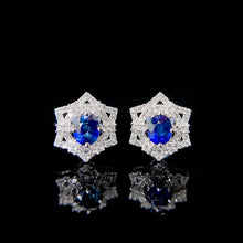 Load image into Gallery viewer, LUOWEND 18K White Gold Natural Diamond and Sapphire Earrings for Women
