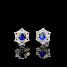 Load image into Gallery viewer, LUOWEND 18K White Gold Natural Diamond and Sapphire Earrings for Women
