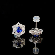 Load image into Gallery viewer, LUOWEND 18K White Gold Natural Diamond and Sapphire Earrings for Women
