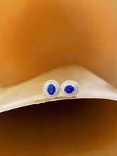 Load image into Gallery viewer, LUOWEND 18K White Gold Natural Diamond and Sapphire Earrings for Women
