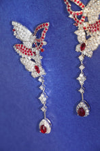 Load image into Gallery viewer, LUOWEND 18K White Gold Real Natural Diamond and Ruby Earrings for Women
