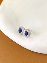 Load image into Gallery viewer, LUOWEND 18K White Gold Natural Diamond and Sapphire Earrings for Women
